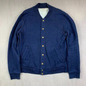 Taylor Stitch Mens Bomber Jacket 38 Small Blue Snap Button Up Fleece Lined USA